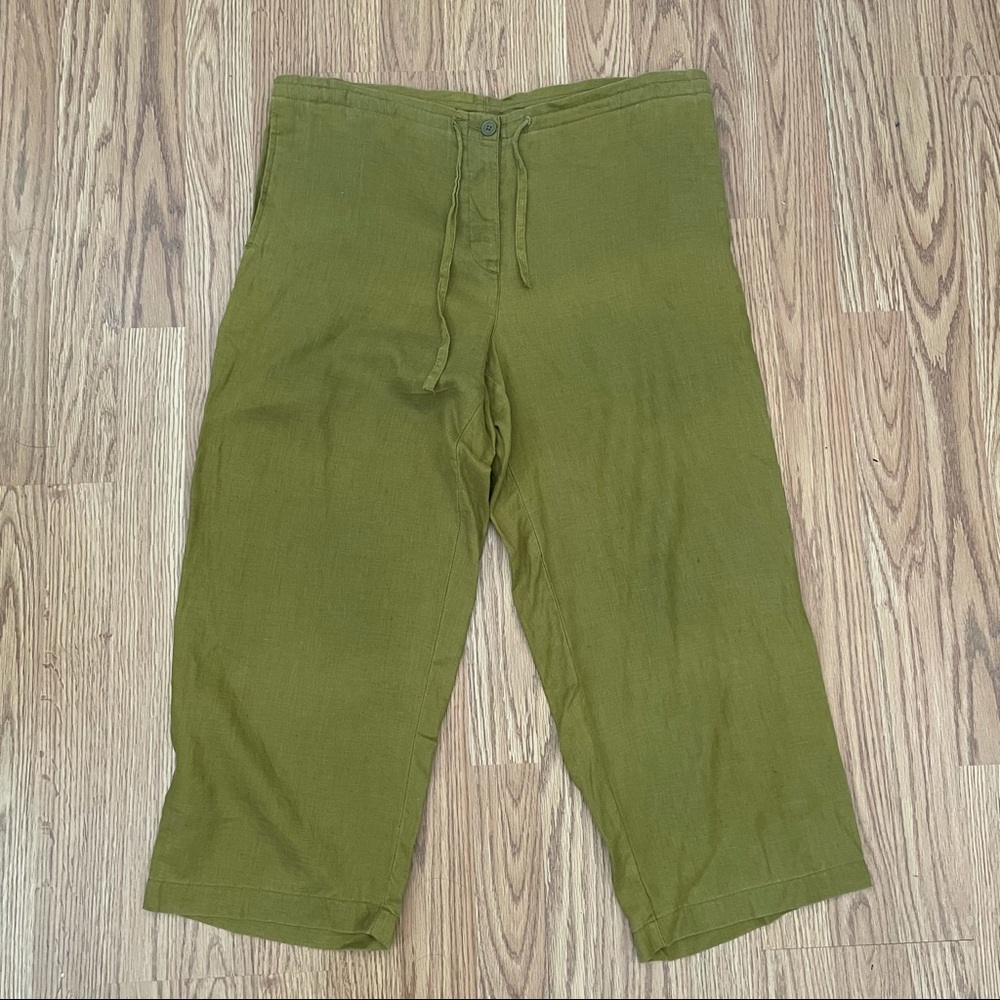 Ann Taylor Olive Green Linen Tie Front Pants